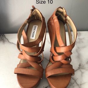 Brown leather wedges